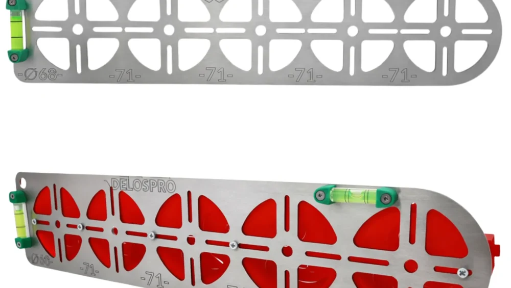 Nierdzewny szablon do wymiarowania 5 puszek elektrycznych 68mm – rozstaw 71 mm