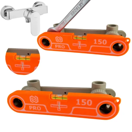 Szablon do poziomowania krzywek 150 mm pomarańczowy DELOSPRO – wzornik do mocowania baterii ściennej