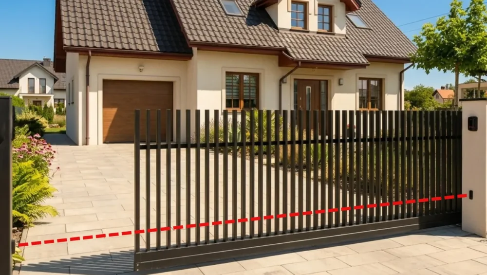 fotokomórka do bramy wjazdowej zamontowana na słupku – przykład prawidłowego montażu czujnika bezpieczeństwa automatyki bramy