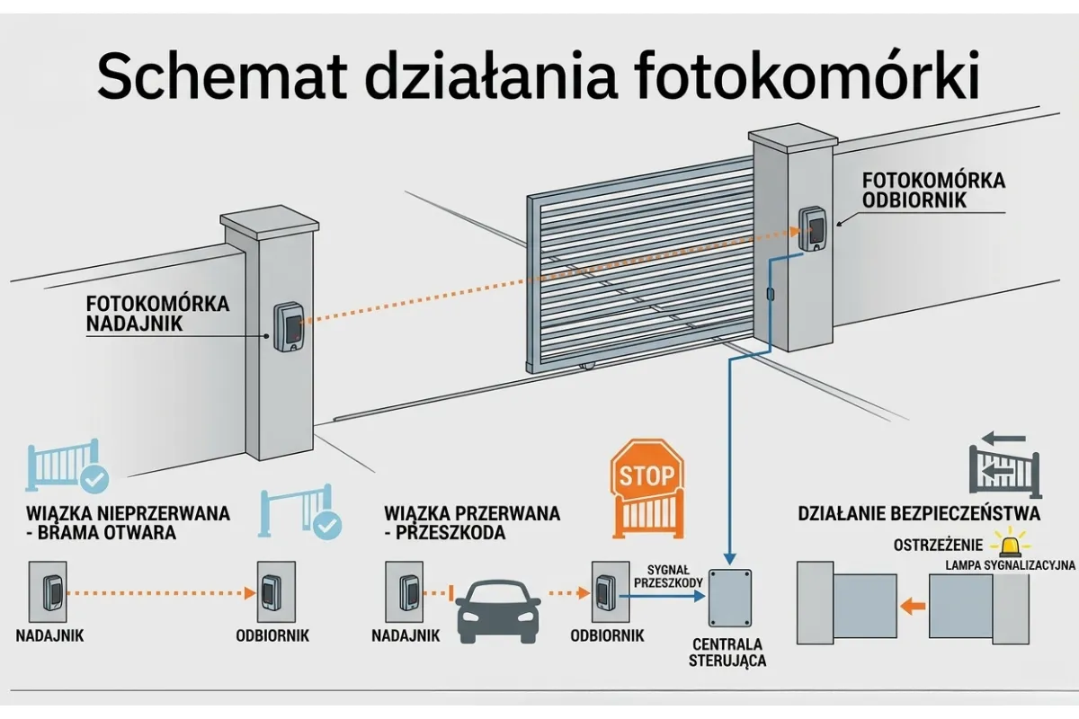 schemat działania fotokomórki do bramy