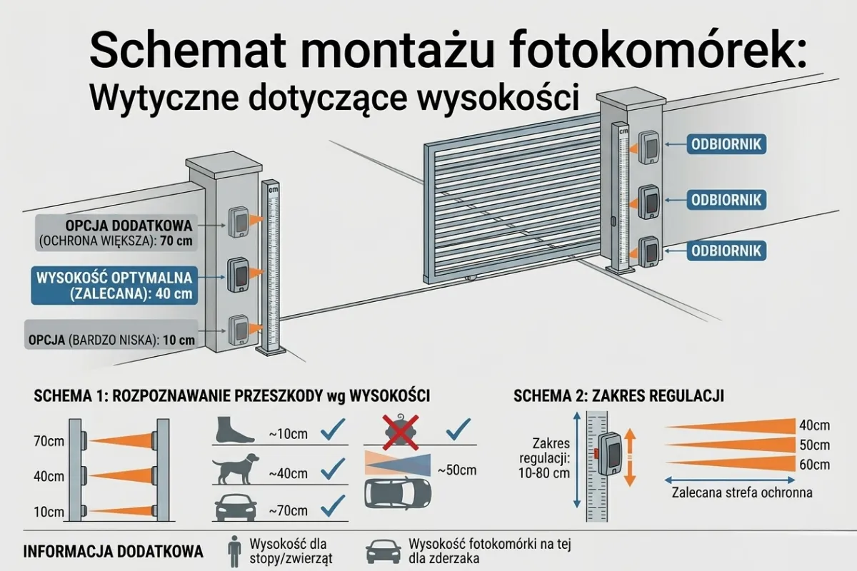 fotokomórka wysokość montażu przy bramie