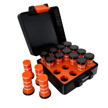 Zestaw pionków montażowych do poziomowania mebli w praktycznej walizce transportowej